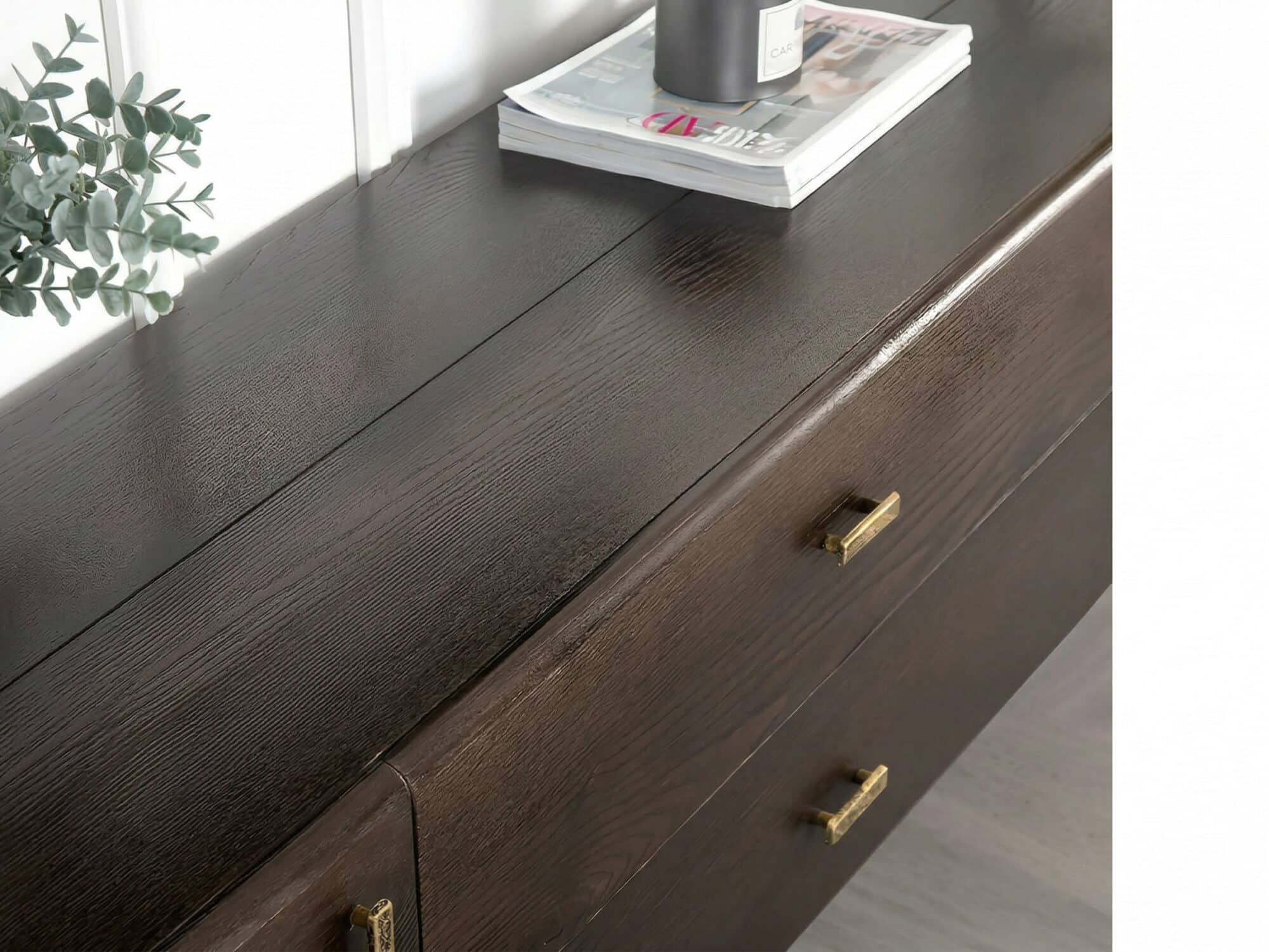 Brown Long Espresso Wood Tone Oak Cabinet TV Stand 相册图 #10 resized