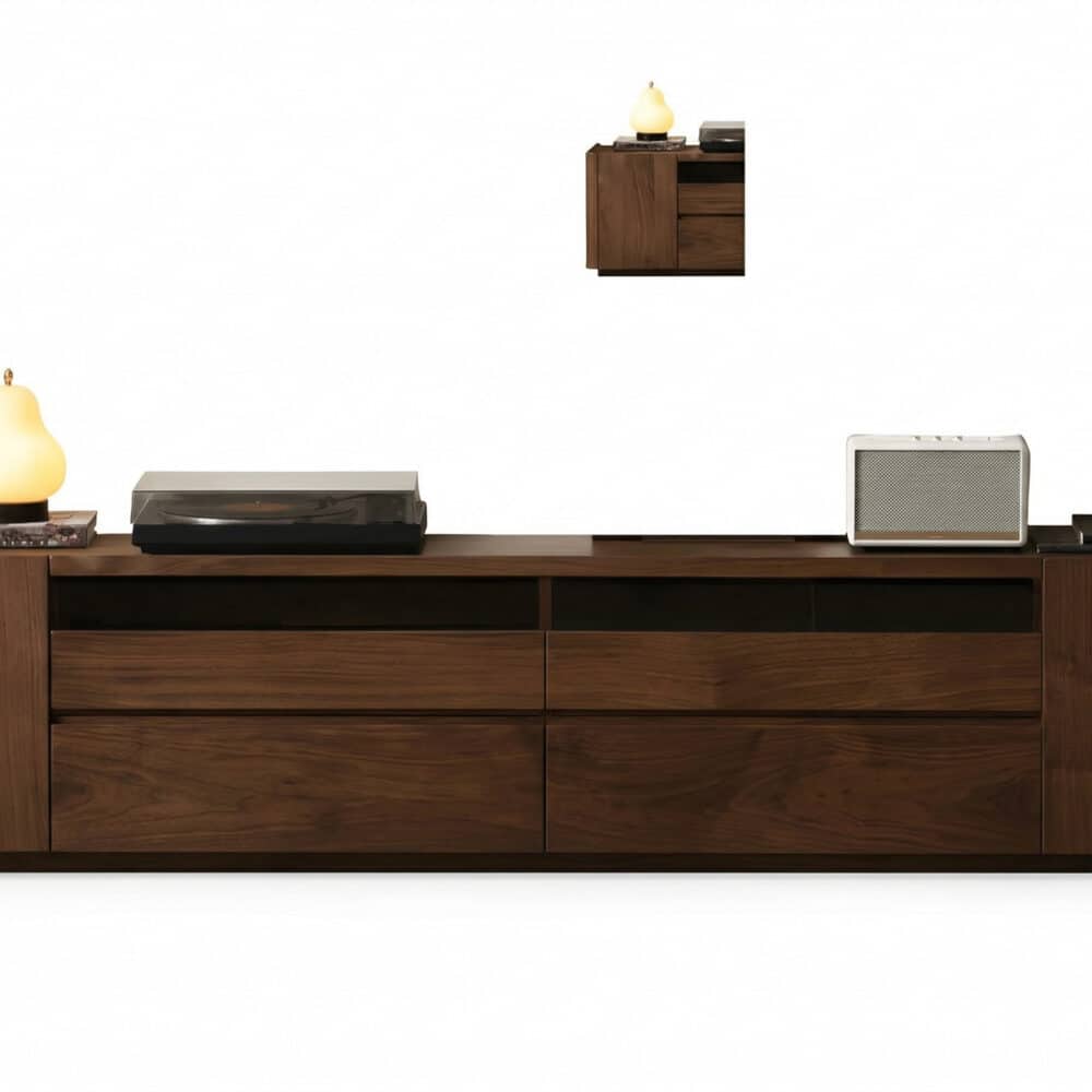 Brown Walnut Wood Cabinet Drawers Shelf Long TV Stand 相册图 #1 resized