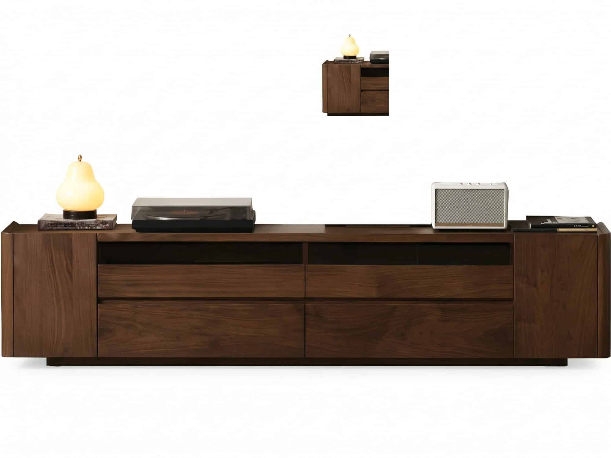 Brown Walnut Wood Cabinet Drawers Shelf Long TV Stand 相册图 #1 resized