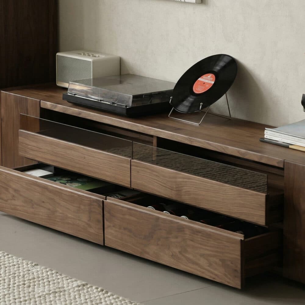Brown Walnut Wood Cabinet Drawers Shelf Long TV Stand 相册图 #10 resized