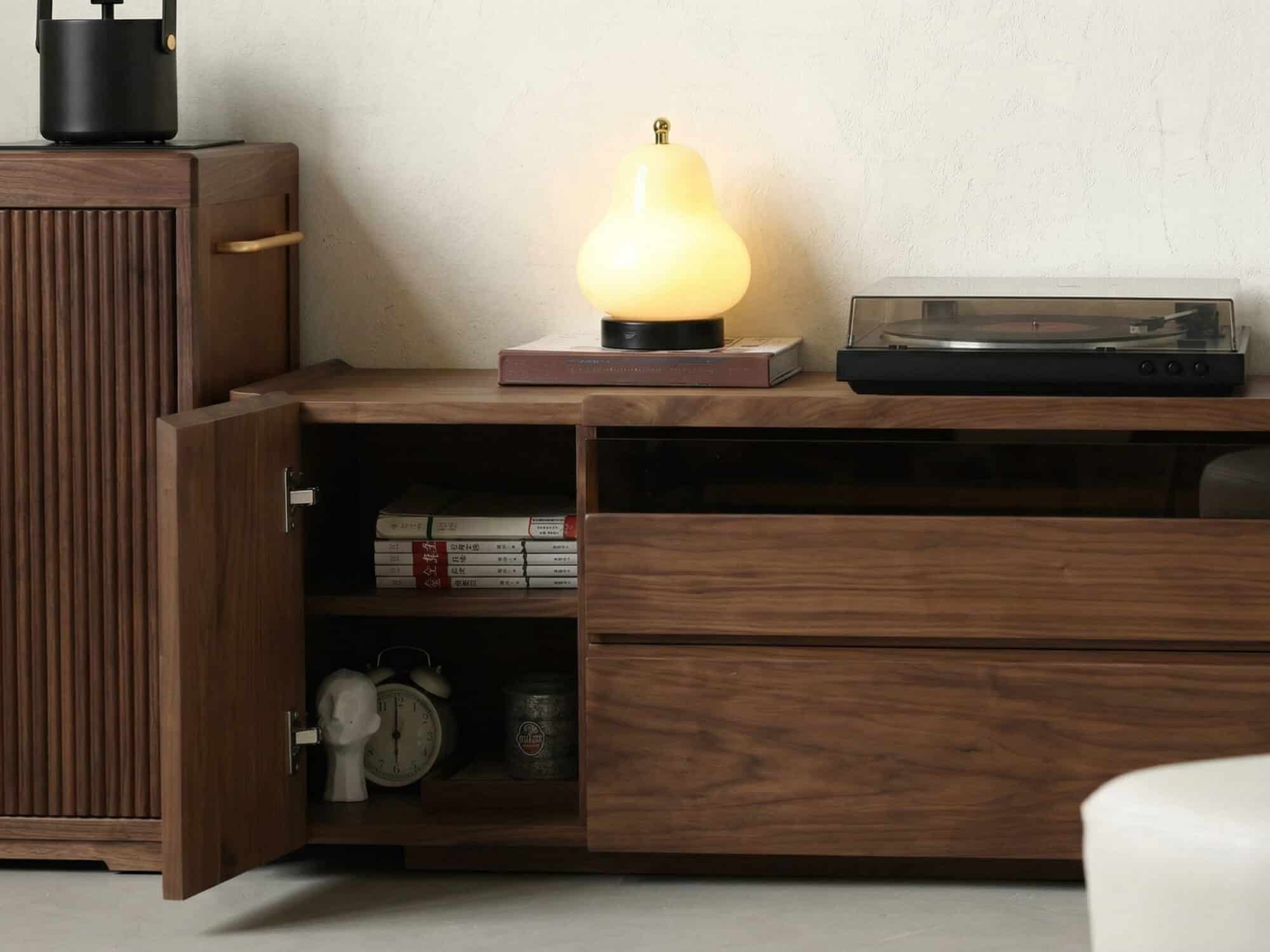 Brown Walnut Wood Cabinet Drawers Shelf Long TV Stand 相册图 #6 resized