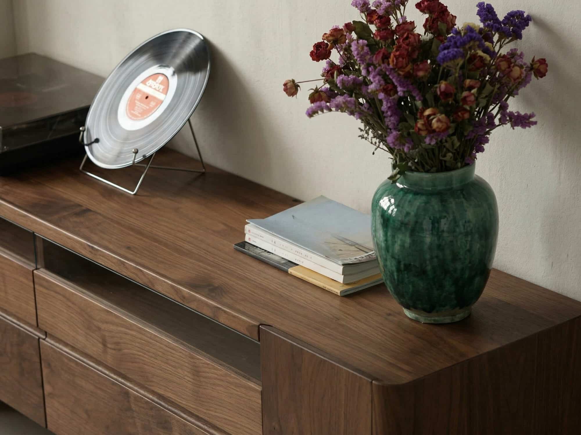 Brown Walnut Wood Cabinet Drawers Shelf Long TV Stand 相册图 #9 resized