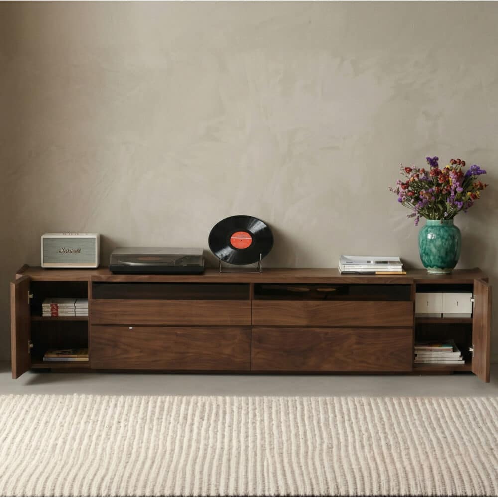 Brown Walnut Wood Cabinet Drawers Shelf Long TV Stand 相册图 #4 scene