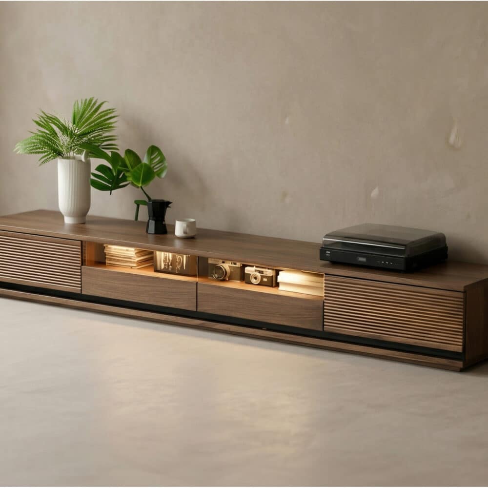 Brown Walnut Wood Drawers Rectangle 2 Tiers TV Stand 相册图 #4 scene