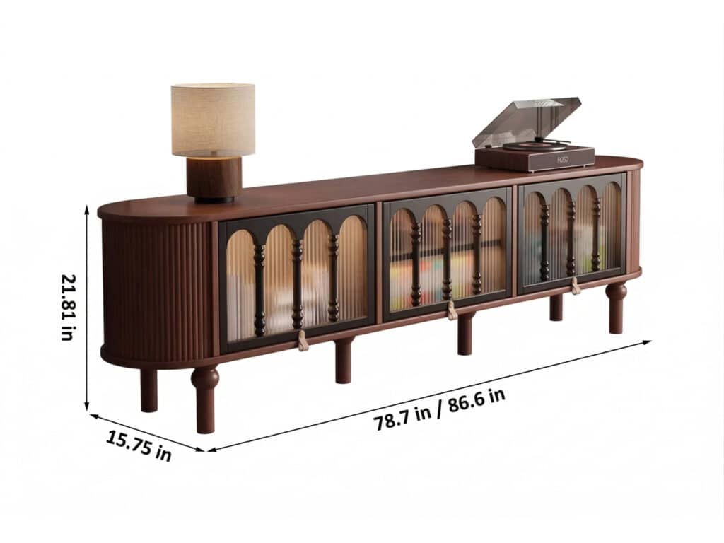 French Vintage Solid Wood TV Stand: Mid-Century Modern Media Console 相册图 #5 dimensions