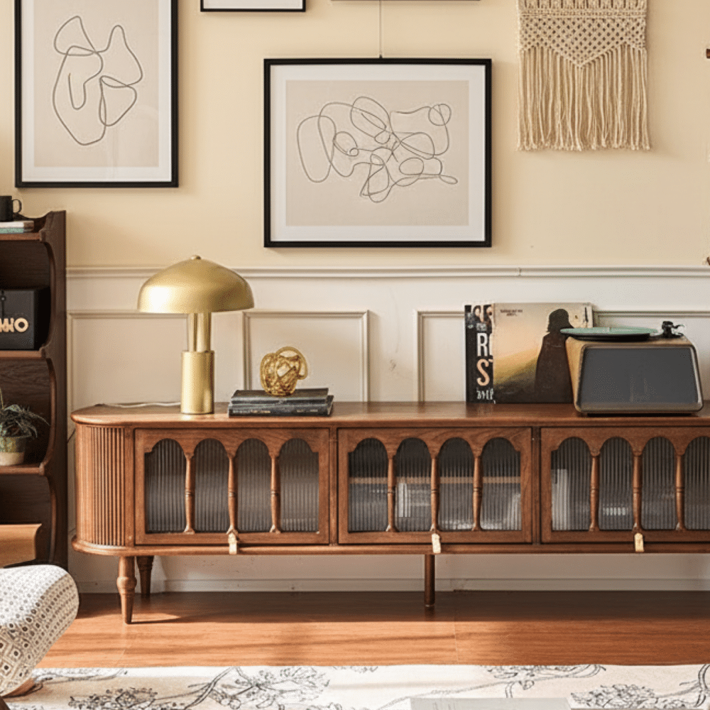 French Vintage Solid Wood TV Stand: Mid-Century Modern Media Console - scene - 相册图 #1 7 French Vintage Solid Wood TV Stand: Mid-Century Modern Media Console 相册图 #1 scene