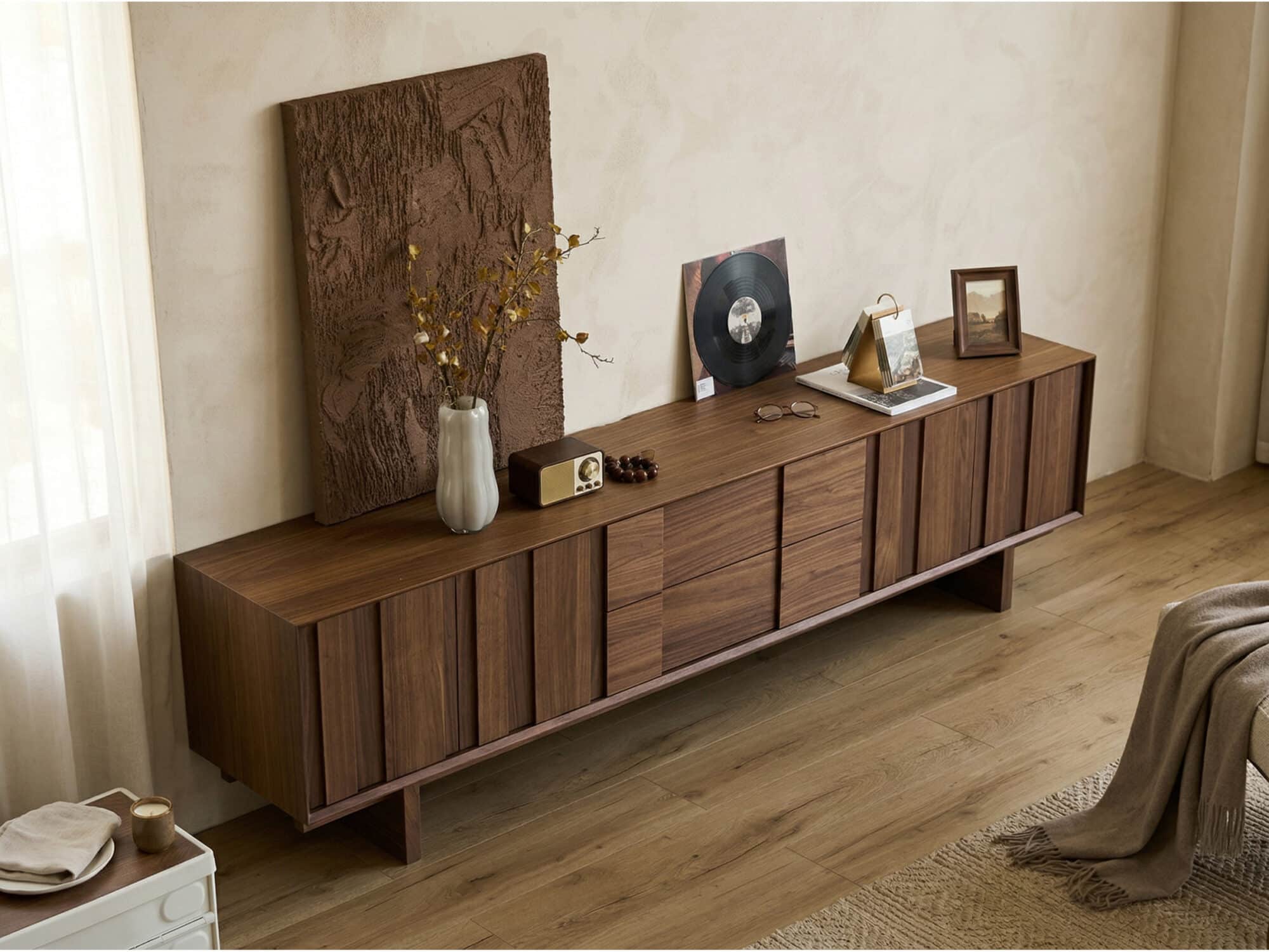 Living Room Brown Wood Drawers Rectangle TV Stand 相册图 #3 scene