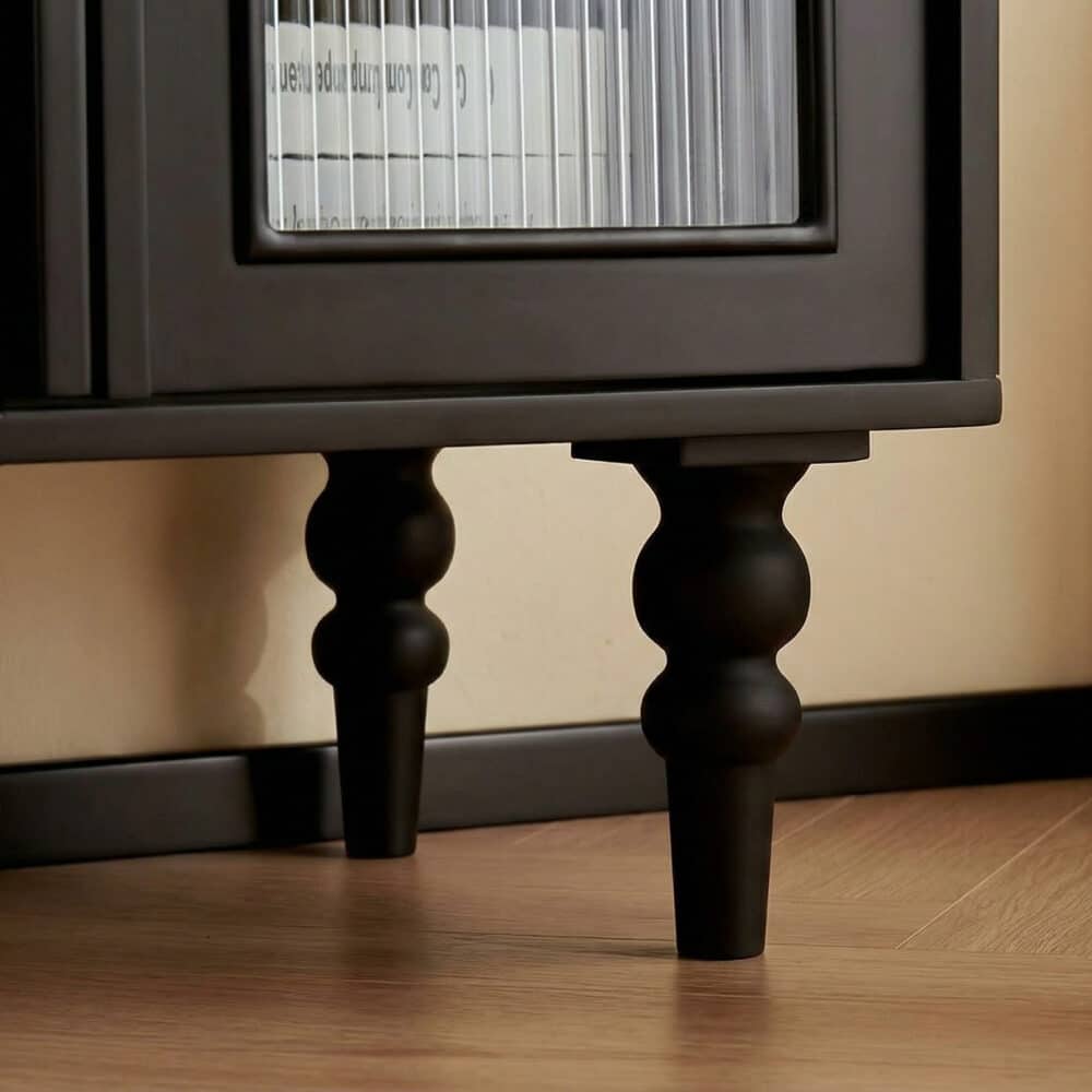 Mid-Century Modern Black TV Stand with Cabinet Glass Doors 相册图 #10 resized