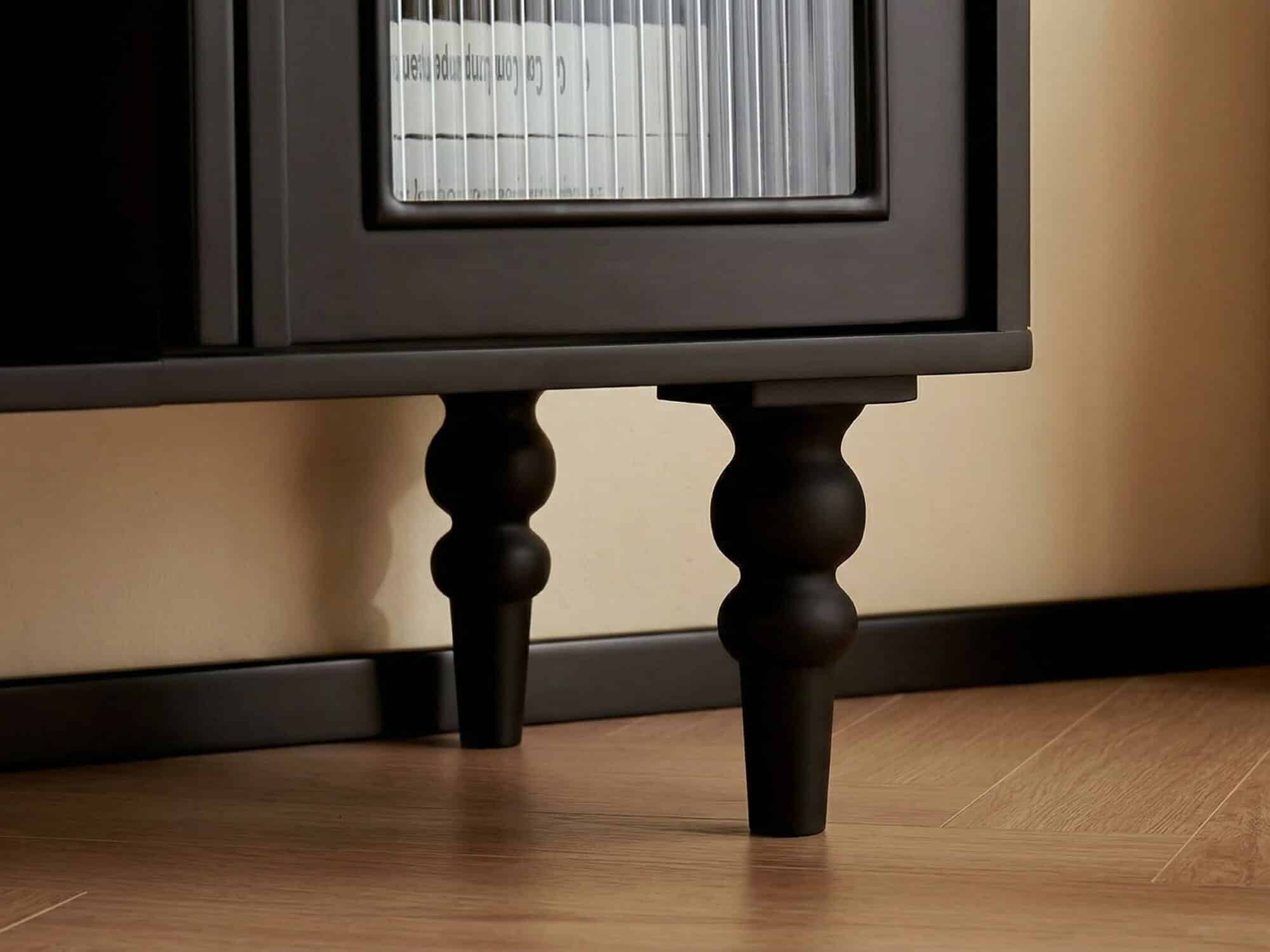 Mid-Century Modern Black TV Stand with Cabinet Glass Doors 相册图 #10 resized