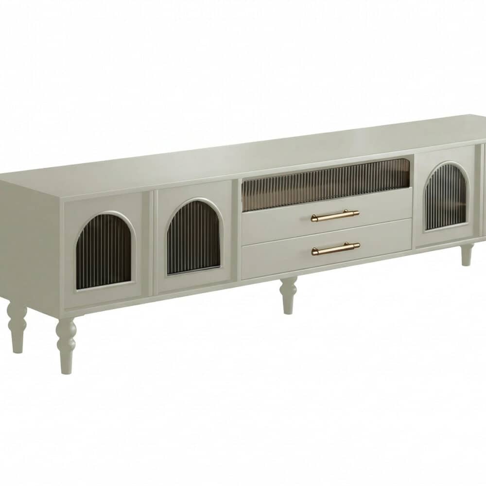 Mid-Century Modern Black TV Stand with Cabinet Glass Doors 相册图 #3 resized