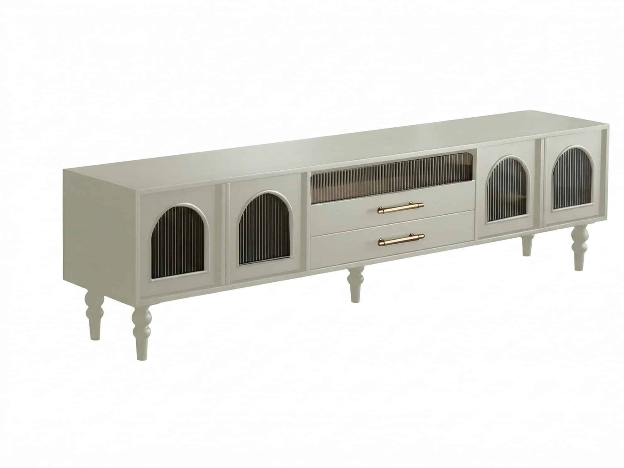 Mid-Century Modern Black TV Stand with Cabinet Glass Doors 相册图 #3 resized