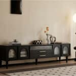 Mid-Century Modern Black TV Stand with Cabinet Glass Doors 商品主图 scene