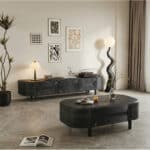 Mid-Century Modern Black Wood TV Stand with Drawers 商品主图 scene