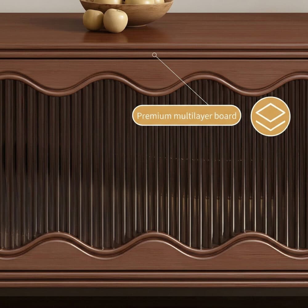 Mid-Century Modern TV Cabinet Cane and Ribbed Glass Design Elegant Wooden Entertainment Center 相册图 #4 resized