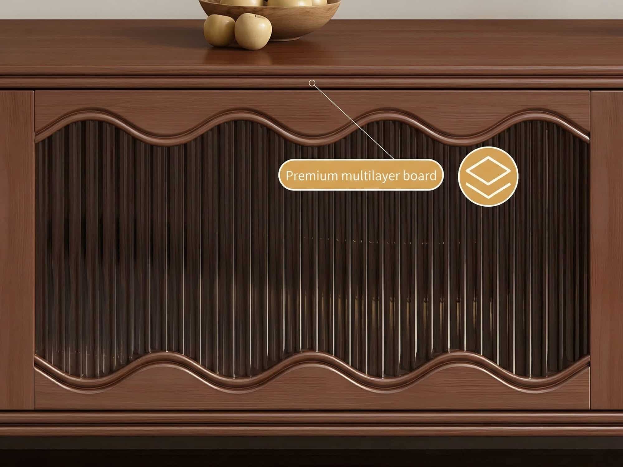 Mid-Century Modern TV Cabinet Cane and Ribbed Glass Design Elegant Wooden Entertainment Center 相册图 #4 resized