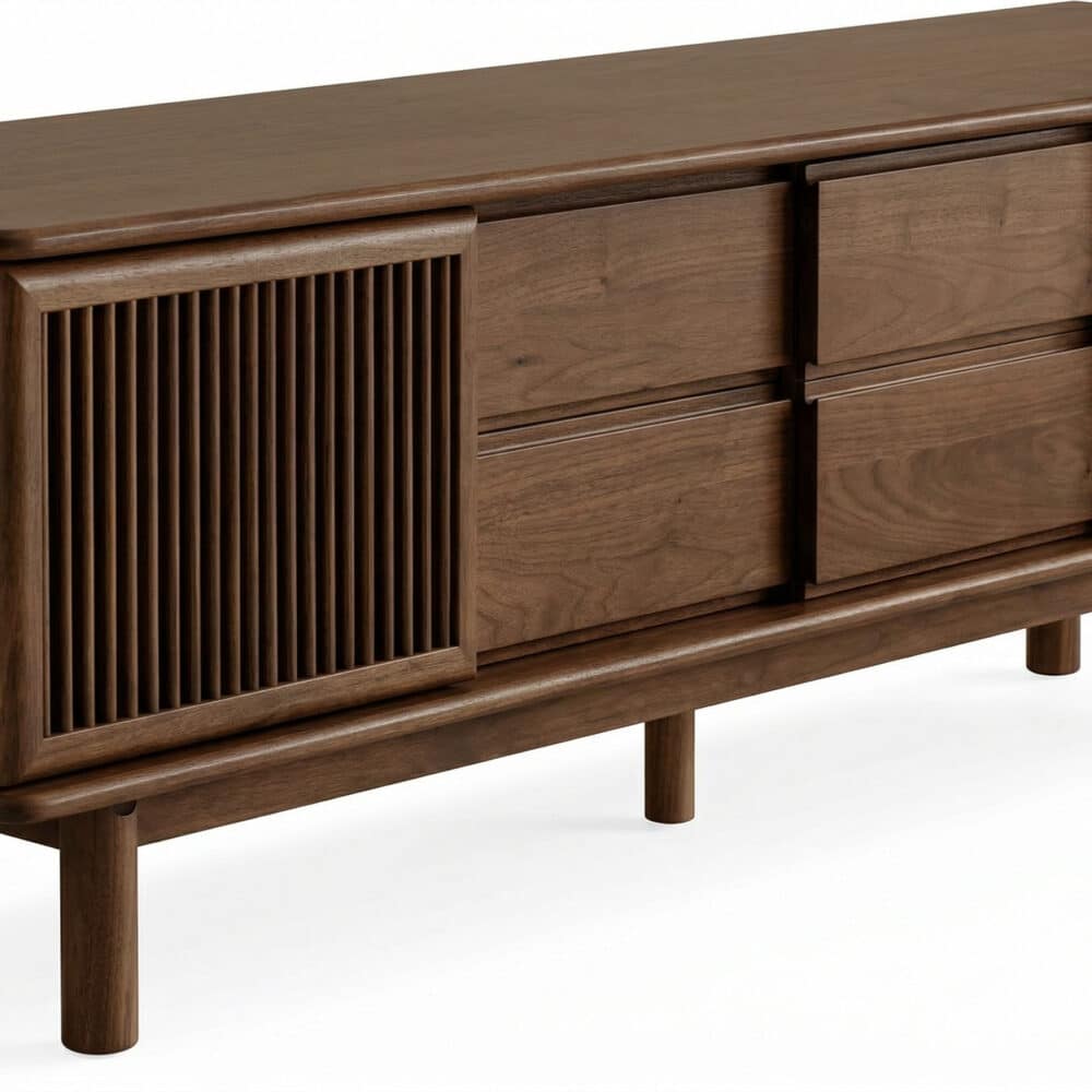 Mid-Century Modern Walnut Wood TV Stand with Cabinet 相册图 #1 resized