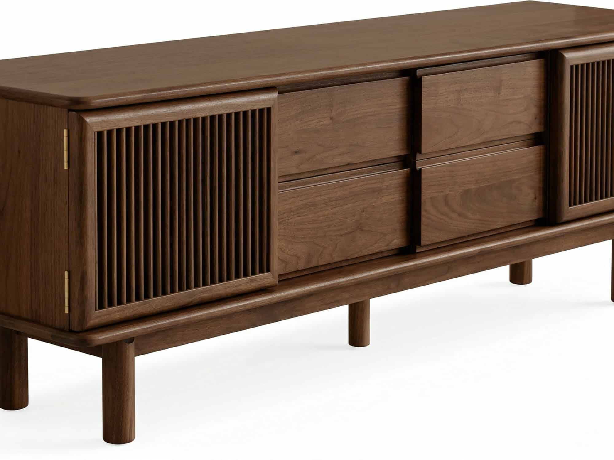 Mid-Century Modern Walnut Wood TV Stand with Cabinet 相册图 #1 resized