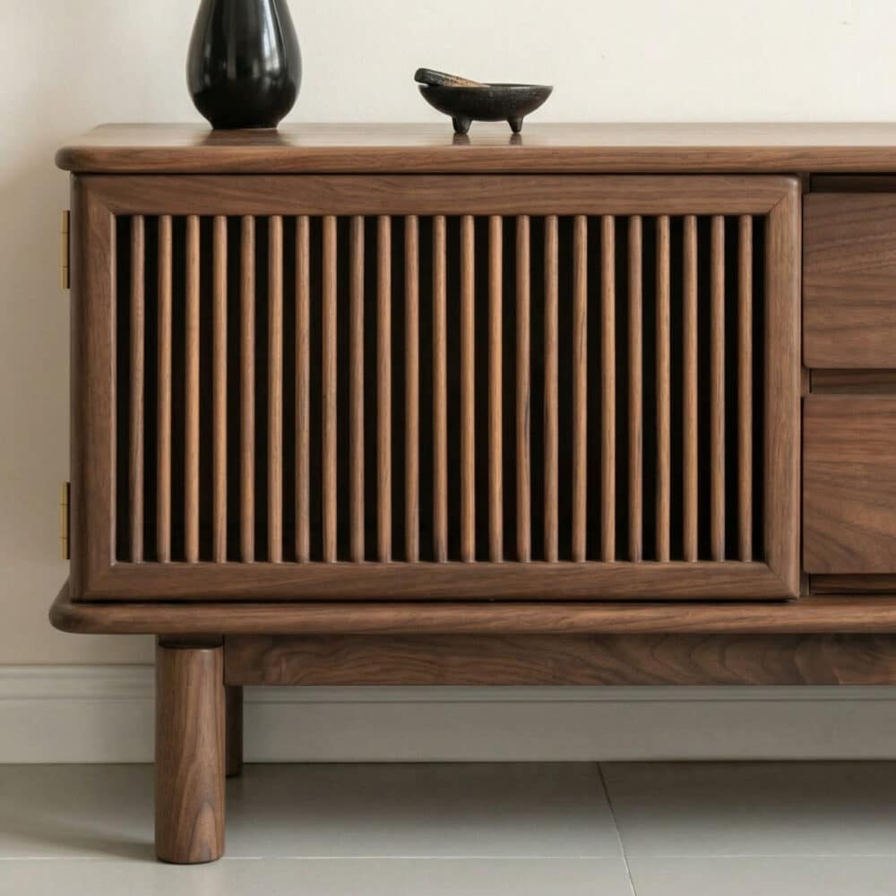 Mid-Century Modern Walnut Wood TV Stand with Cabinet 相册图 #2 resized