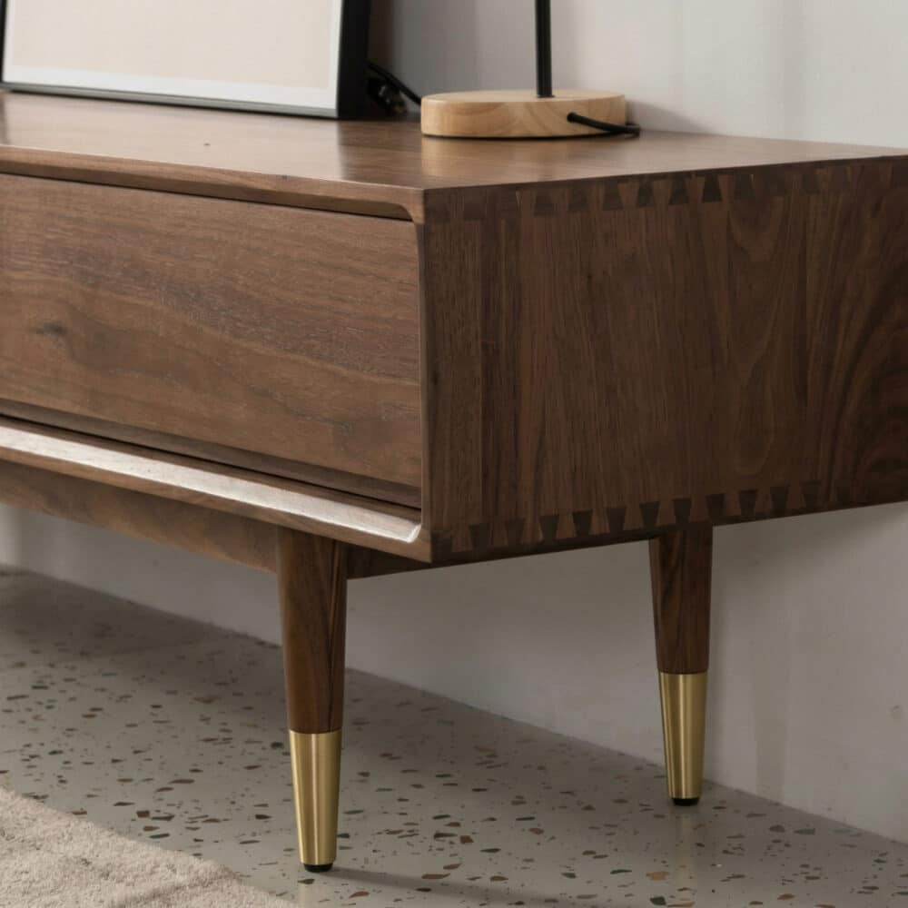 Mid-Century Modern Walnut Wood TV Stand with Legs Drawers - resized - 相册图 #4 Mid-Century Modern Walnut Wood TV Stand with Legs Drawers 相册图 #4 resized