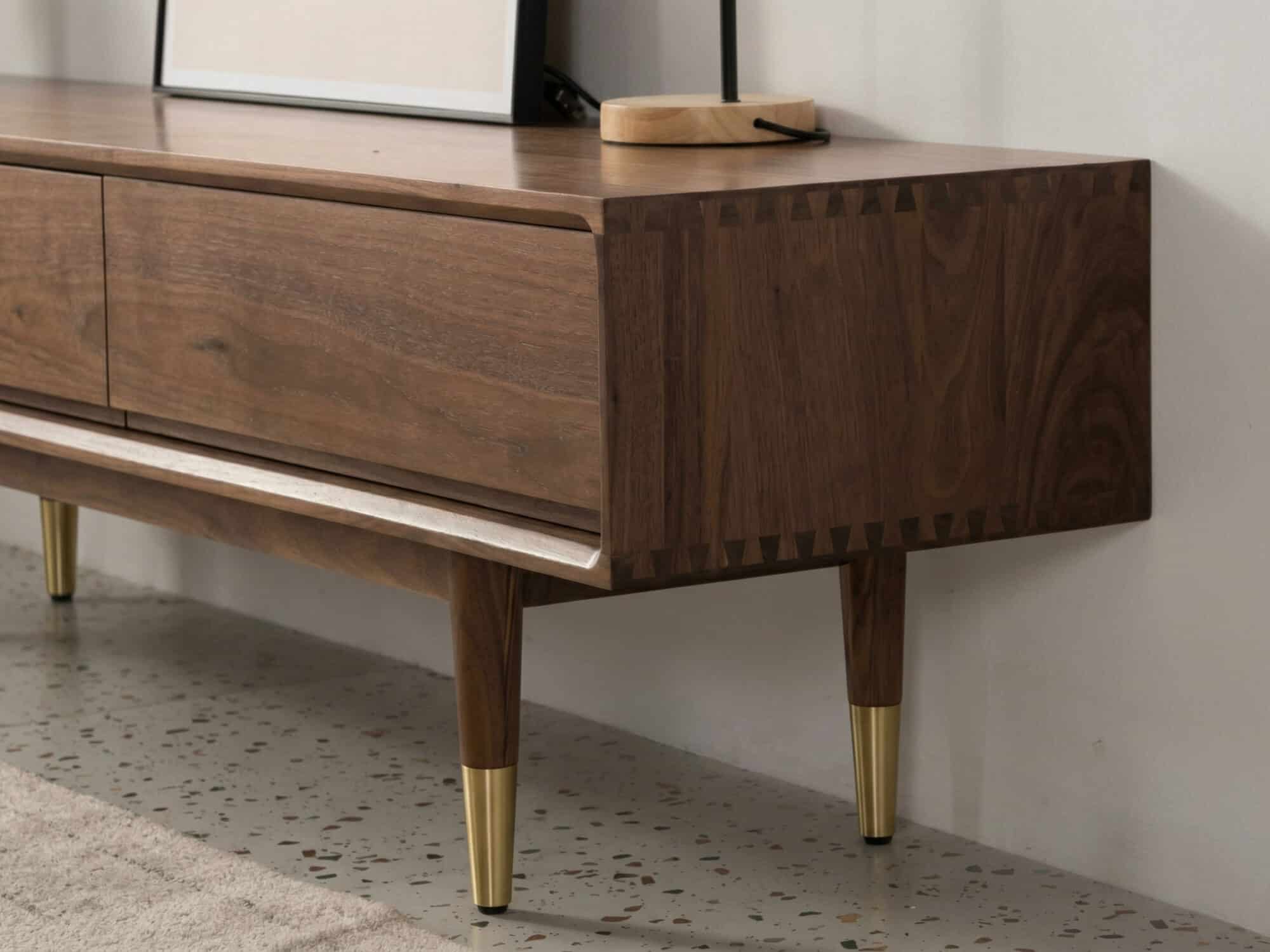 Mid-Century Modern Walnut Wood TV Stand with Legs Drawers - resized - 相册图 #4 Mid-Century Modern Walnut Wood TV Stand with Legs Drawers 相册图 #4 resized