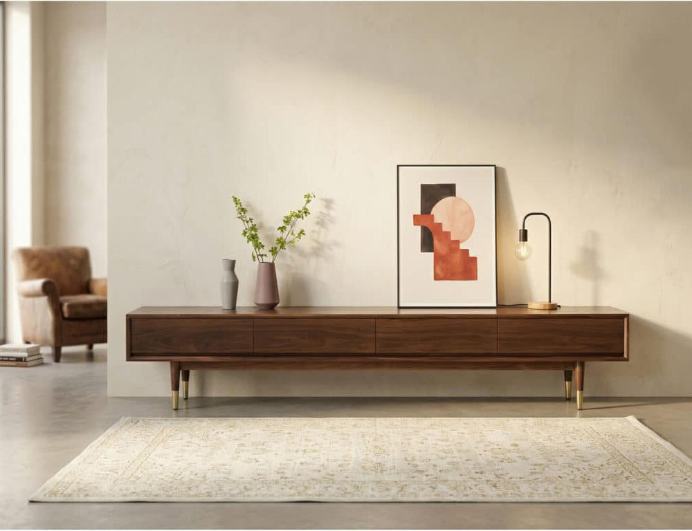 mid-century-modern-walnut-wood-tv-stand-with-legs-drawers-scene-e79bb8e5868ce59bbe-1-14589-1024x768 The Koda Solid Walnut Stand