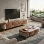 Mid-Century Modern Walnut Wood TV Stand with Storage 商品主图 scene