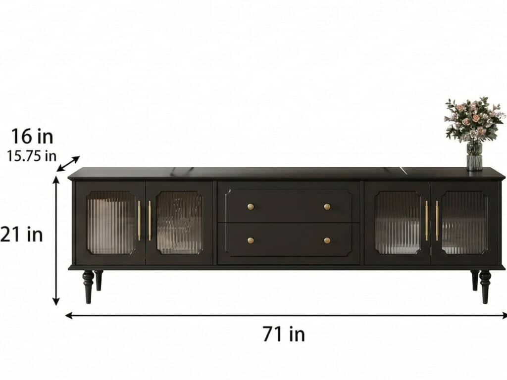 Mid-Century Modern Wood Black Drawers Long TV Stand 相册图 #8 dimensions