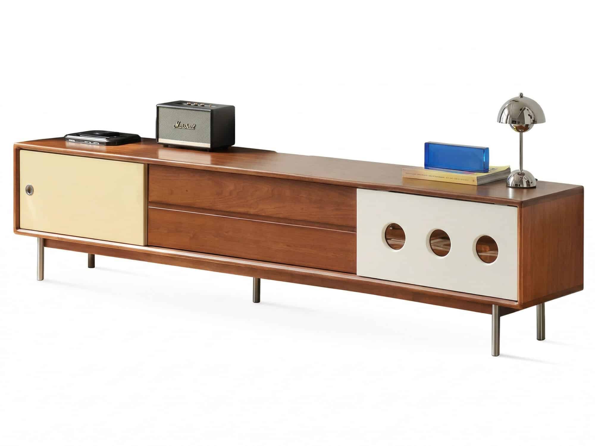 Mid-Century Modern Wood TV Stand with Drawers Storage 相册图 #1 resized
