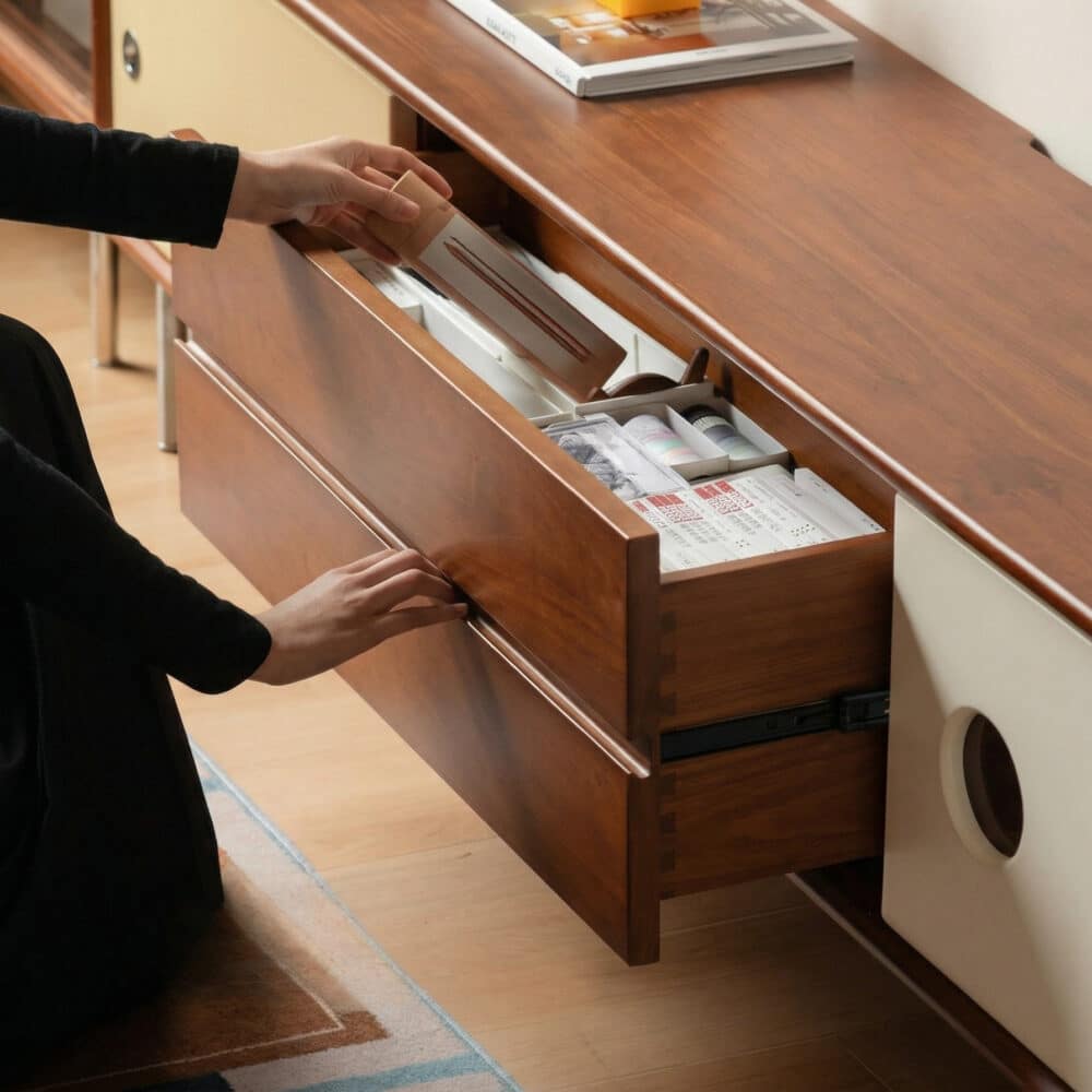 Mid-Century Modern Wood TV Stand with Drawers Storage 相册图 #7 resized