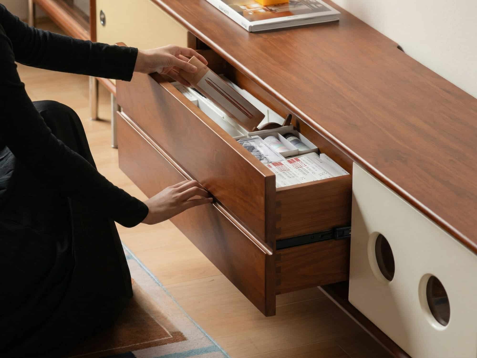 Mid-Century Modern Wood TV Stand with Drawers Storage 相册图 #7 resized