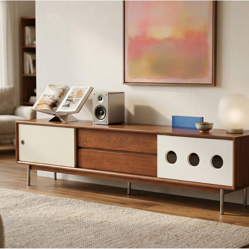 Mid-Century Modern Wood TV Stand with Drawers Storage 商品主图 scene