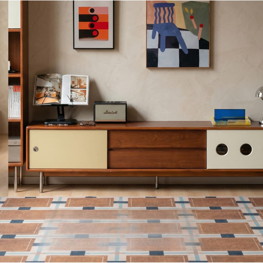 Mid-Century Modern Wood TV Stand with Drawers Storage 相册图 #2 scene