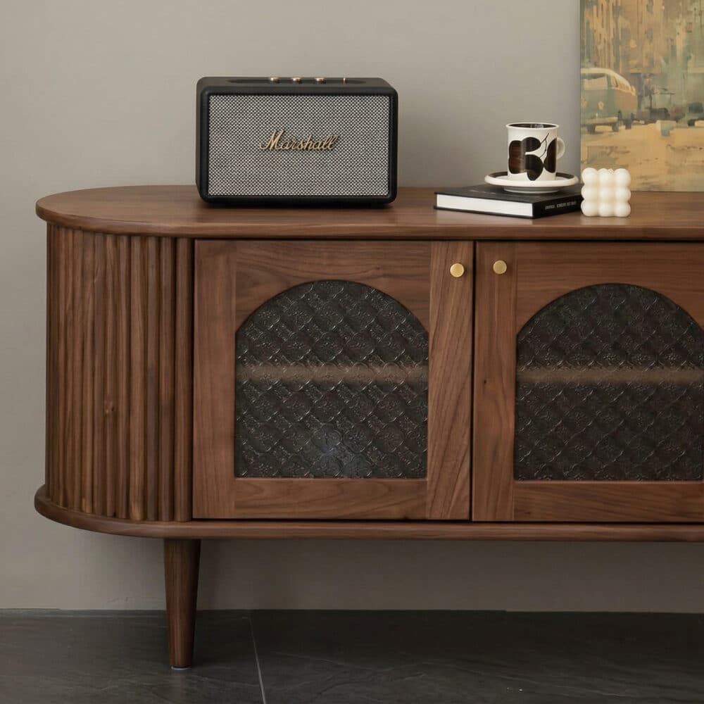 Mid-Century Walnut Wood TV Stand with Storage Cabinet 相册图 #3 resized