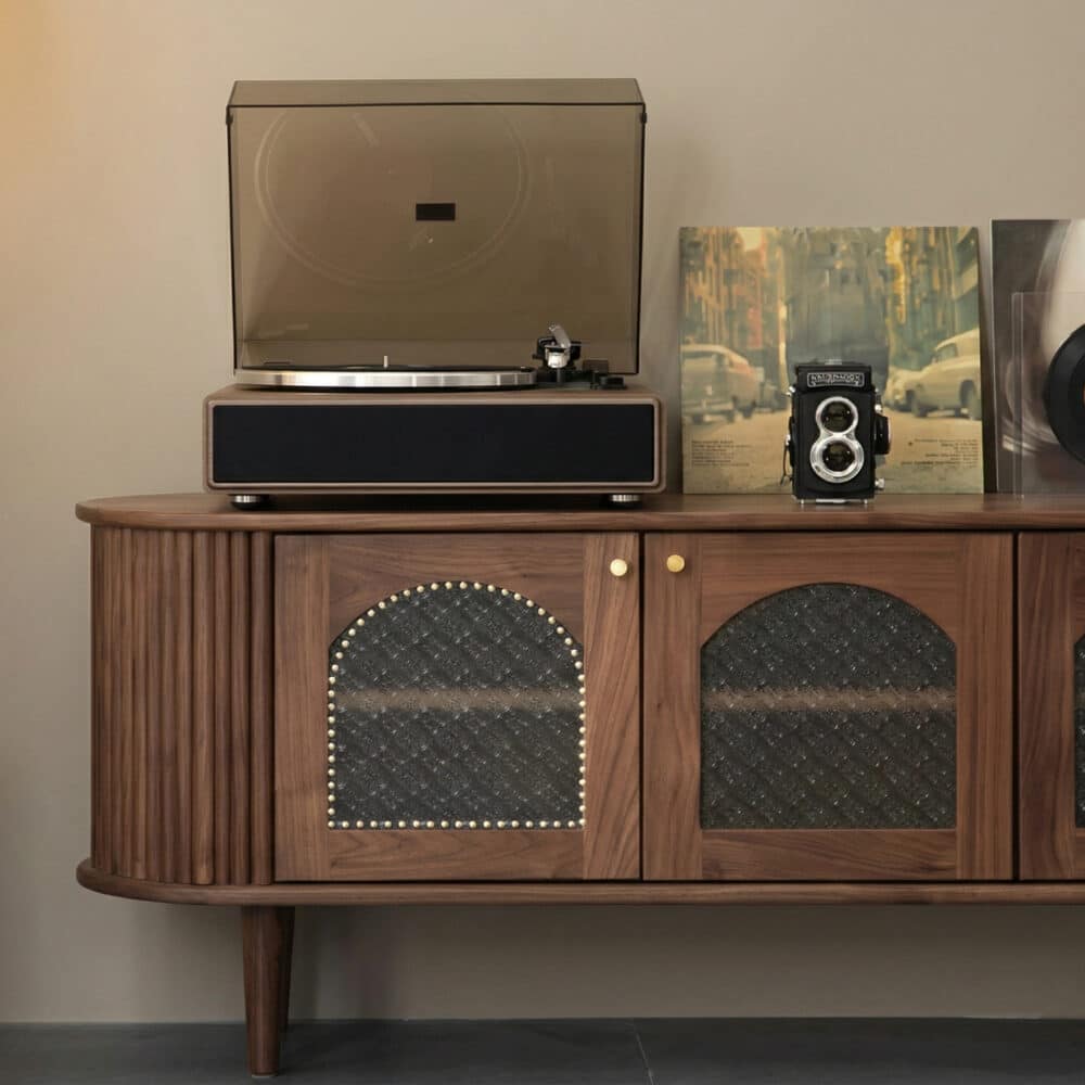 Mid-Century Walnut Wood TV Stand with Storage Cabinet 相册图 #5 resized