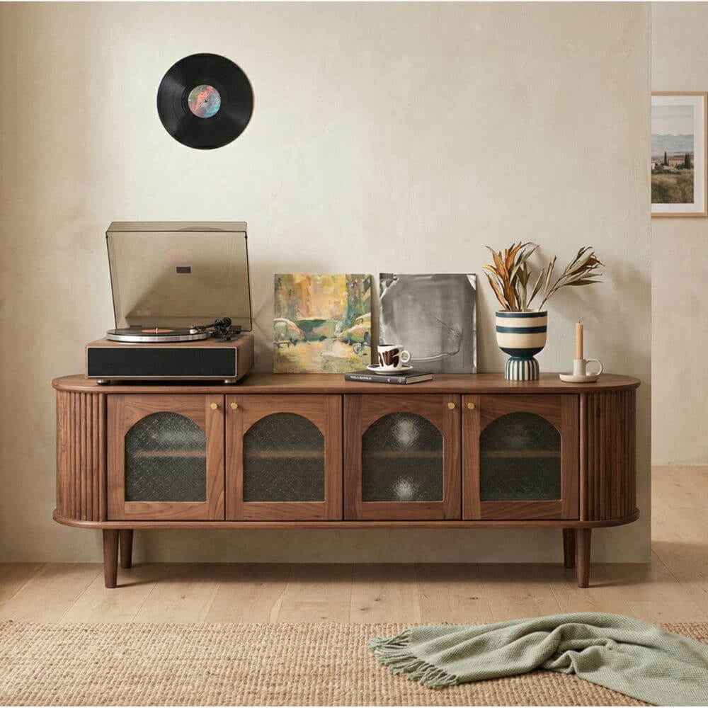 Mid-Century Walnut Wood TV Stand with Storage Cabinet 商品主图 scene