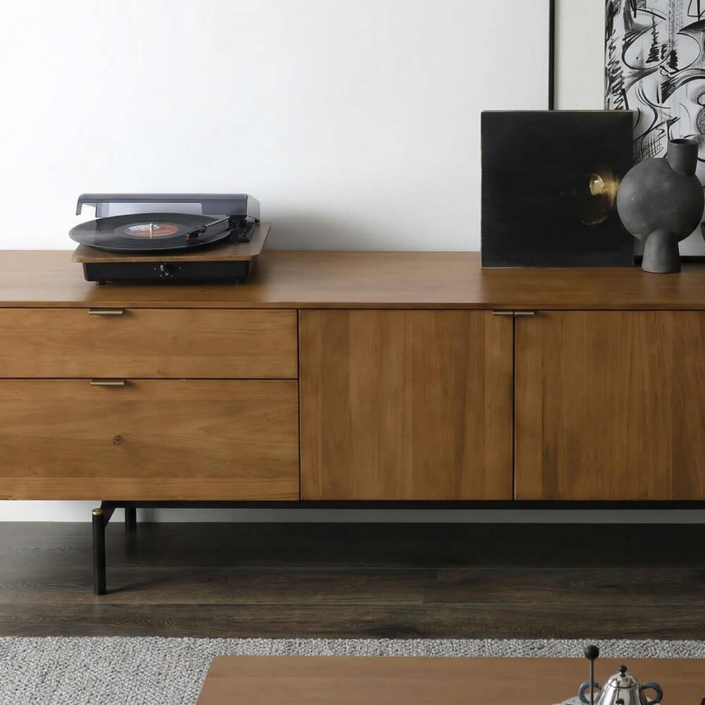 Mid-Century Walnut Wood TV Stand with Storage 相册图 #8 resized