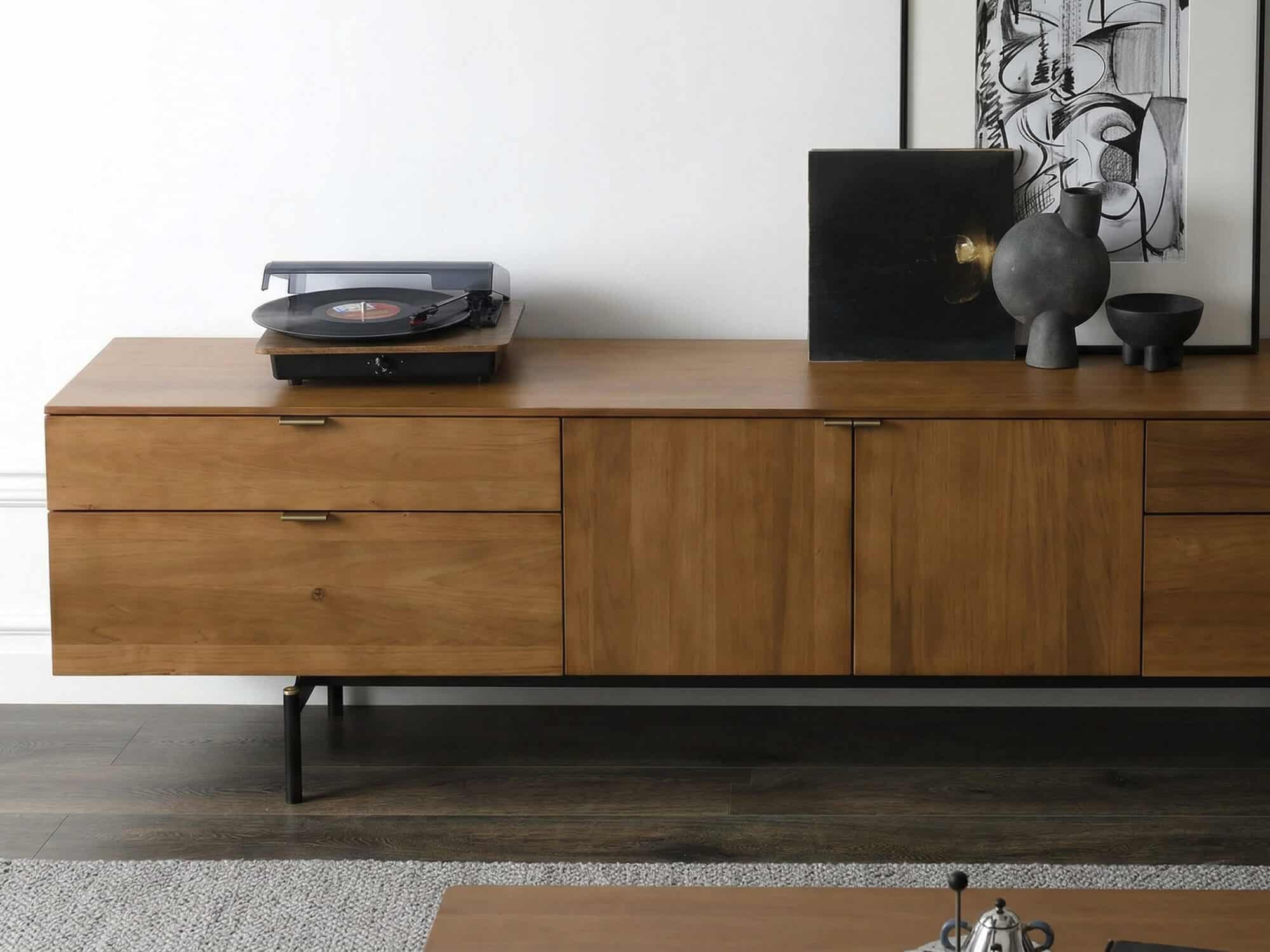 Mid-Century Walnut Wood TV Stand with Storage 相册图 #8 resized
