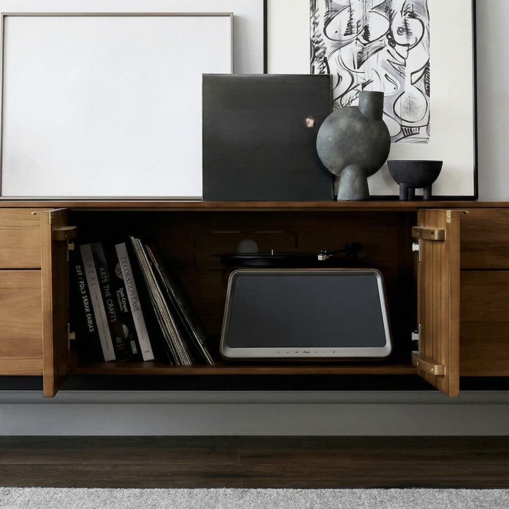 Mid-Century Walnut Wood TV Stand with Storage 相册图 #9 resized