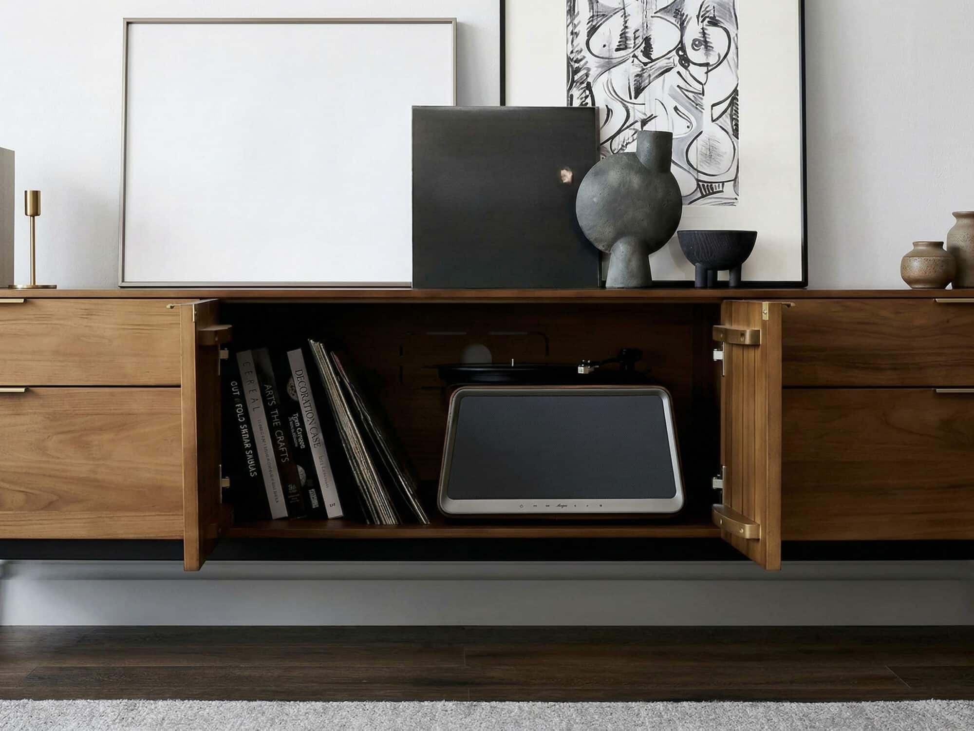 Mid-Century Walnut Wood TV Stand with Storage 相册图 #9 resized