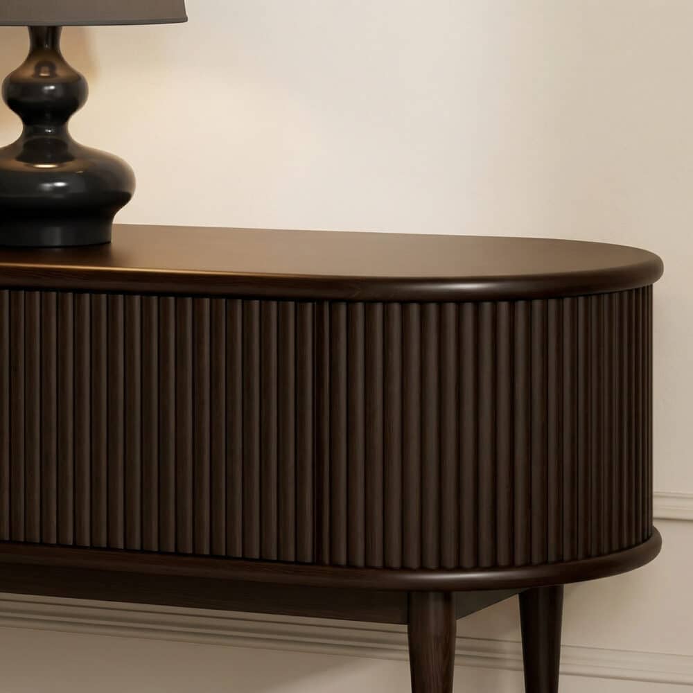 Modern Black TV Stand Console Table with Arched Glass Doors 相册图 #8 resized