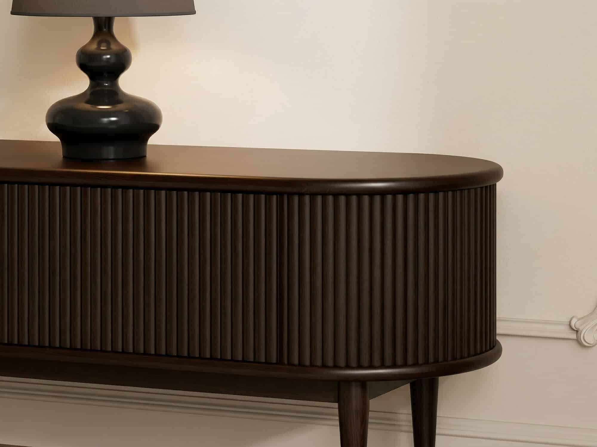 Modern Black TV Stand Console Table with Arched Glass Doors 相册图 #8 resized