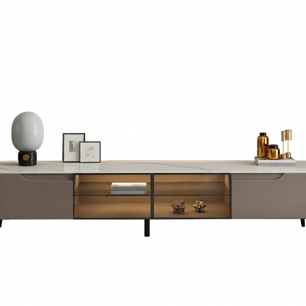 Modern Grey Stone Drawers Shelves Long Length TV Stand 相册图 #4 resized
