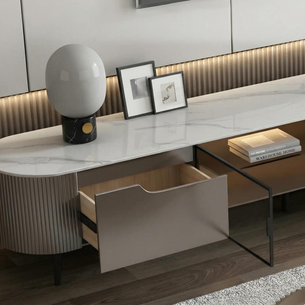 Modern Grey Stone Drawers Shelves Long Length TV Stand 相册图 #8 resized