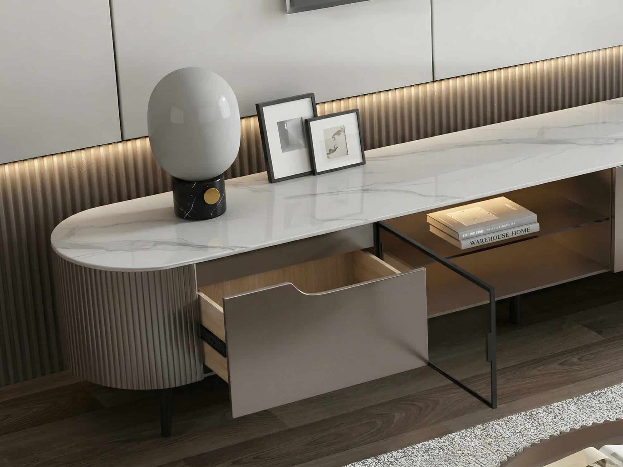 Modern Grey Stone Drawers Shelves Long Length TV Stand 相册图 #8 resized
