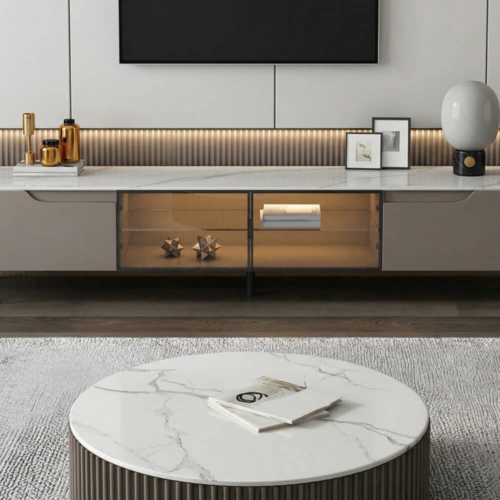 Modern Grey Stone Drawers Shelves Long Length TV Stand 相册图 #9 resized