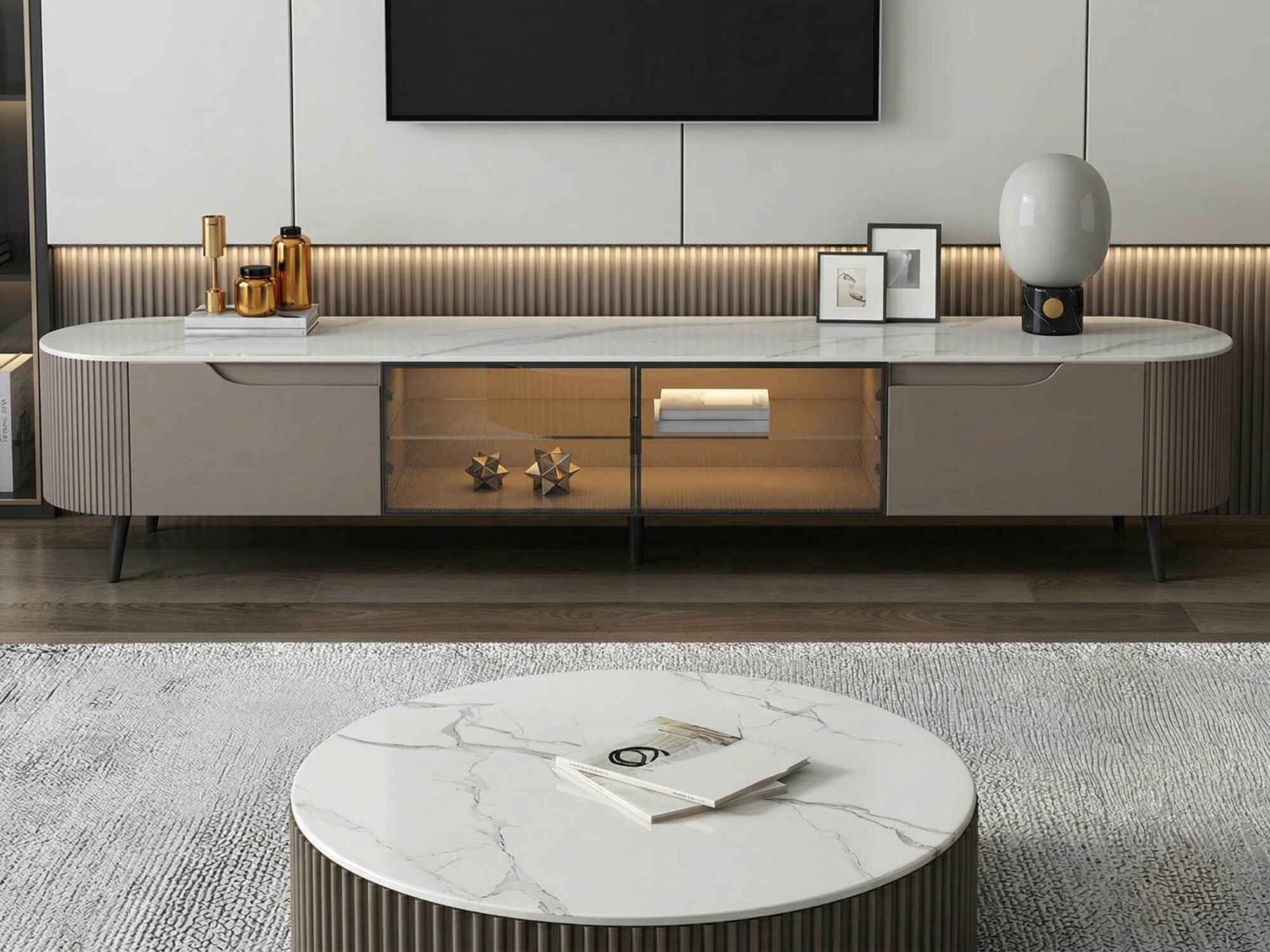 Modern Grey Stone Drawers Shelves Long Length TV Stand 相册图 #9 resized