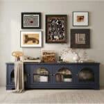 Modern Low-Profile TV Cabinet with Arched Glass Doors Freestanding Storage Console 相册图 #17 scene