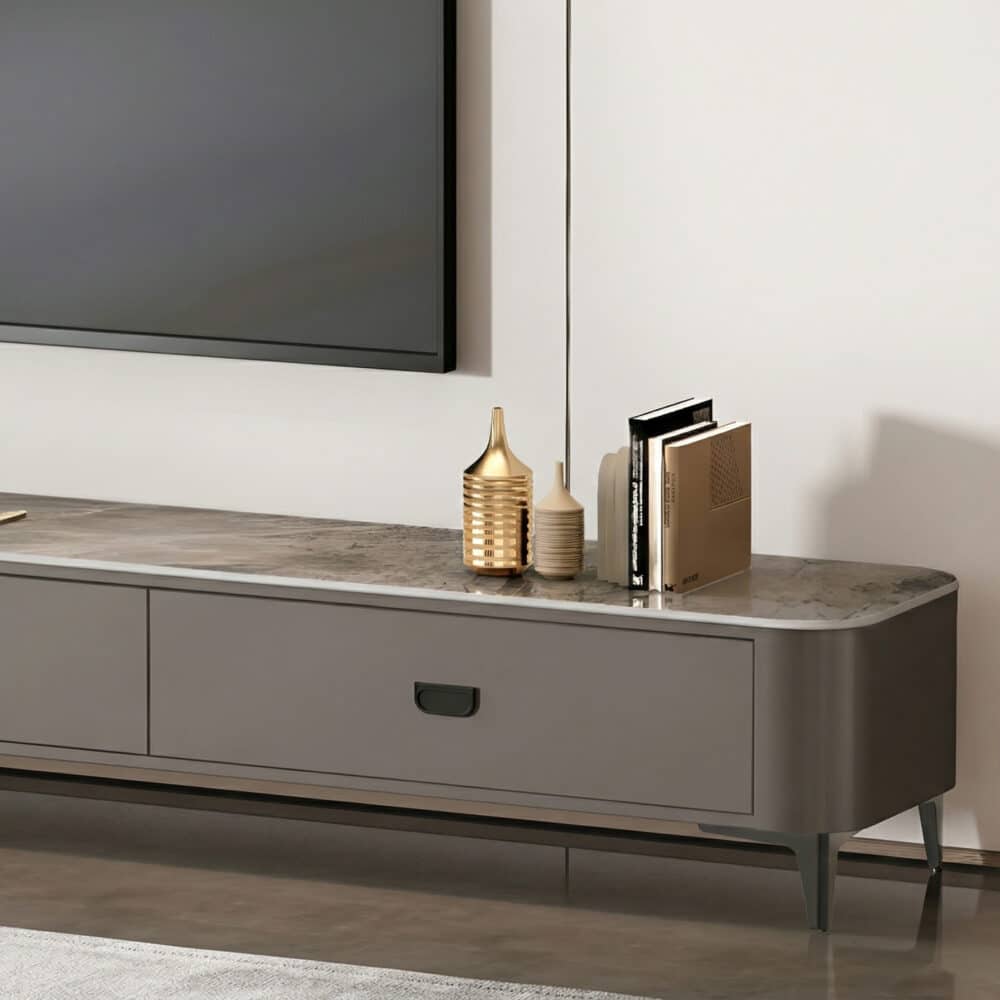 Modern Marble Top Gray TV Stand with Drawers Storage 相册图 #6 resized