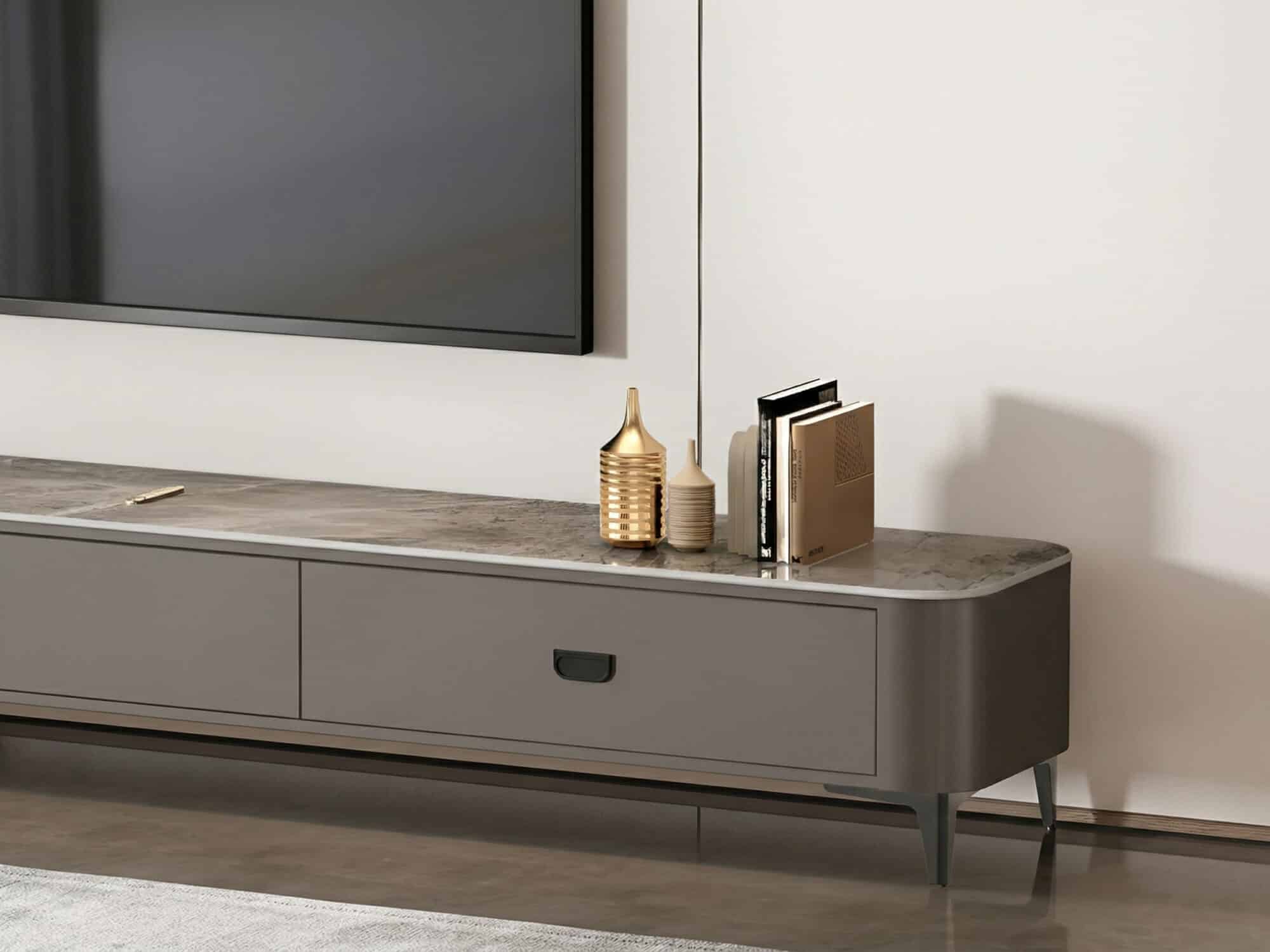 Modern Marble Top Gray TV Stand with Drawers Storage 相册图 #6 resized