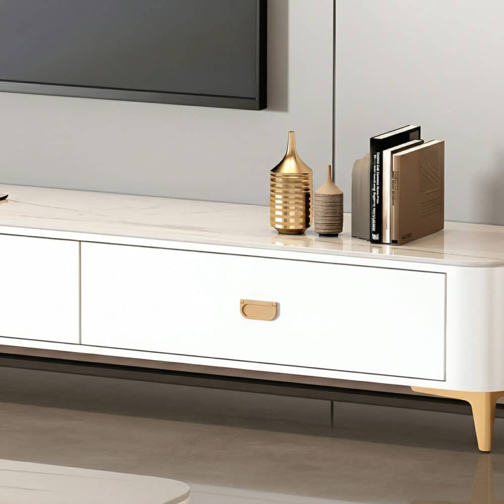 Modern Marble Top Gray TV Stand with Drawers Storage 相册图 #8 resized
